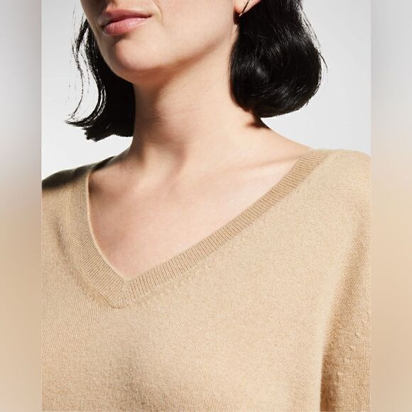 VINCE NWT Cashmere Weekend V-Neck Sweater Camel Tan Pullover Size XL - Picture 4 of 13